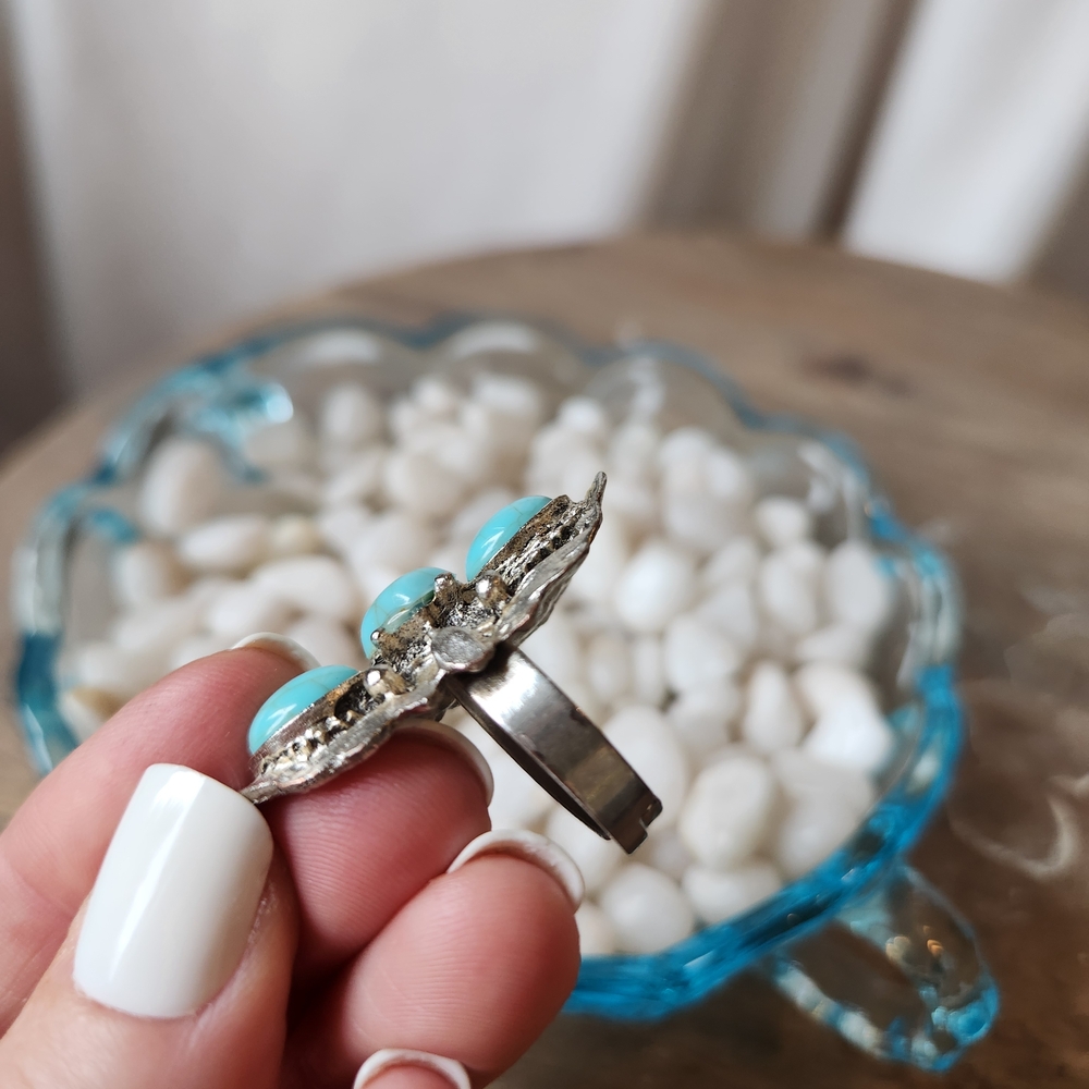 Adjustable Silver and Turquoise Ring, Boho Western Festival Statement Ring - Picture 5 of 6